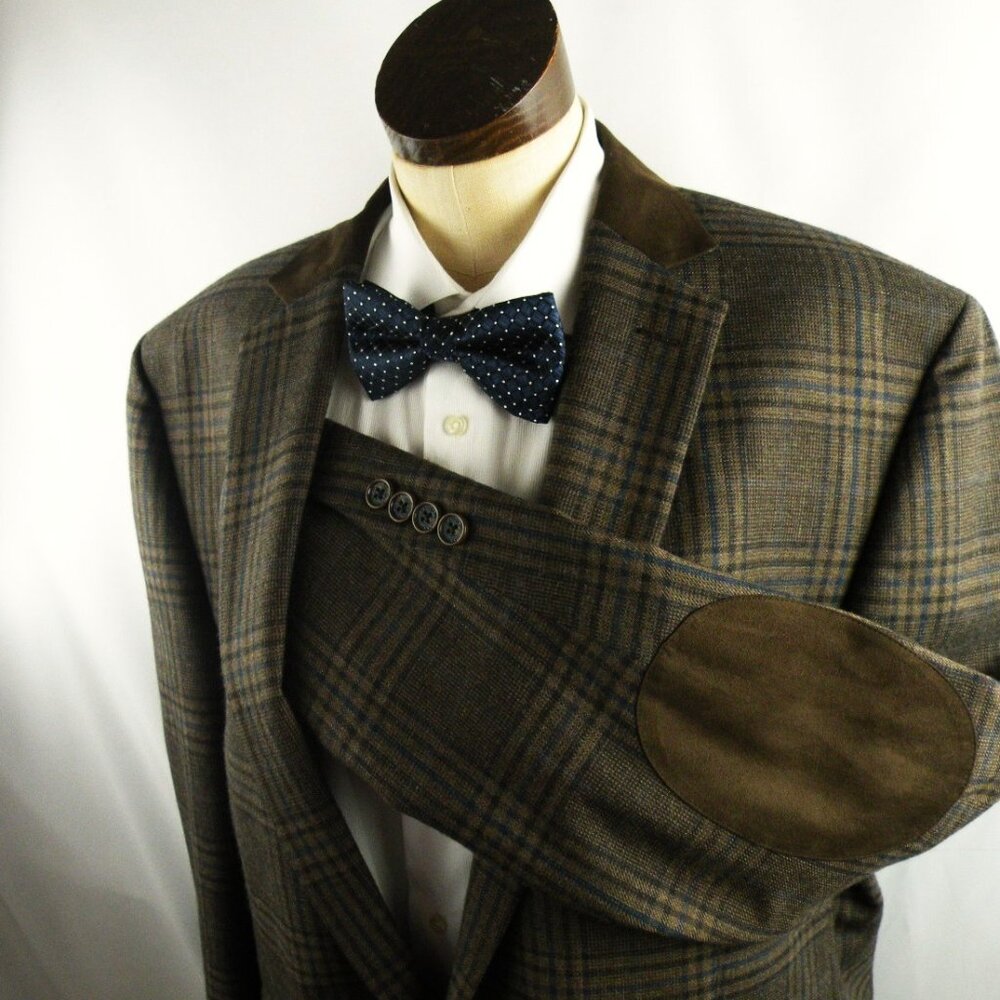 Men's Plaid Brown Blazer with Elbow Patches